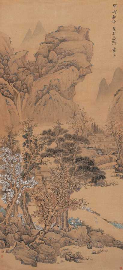 蓝瑛（款） 甲戌（1634年）作 山水 立轴